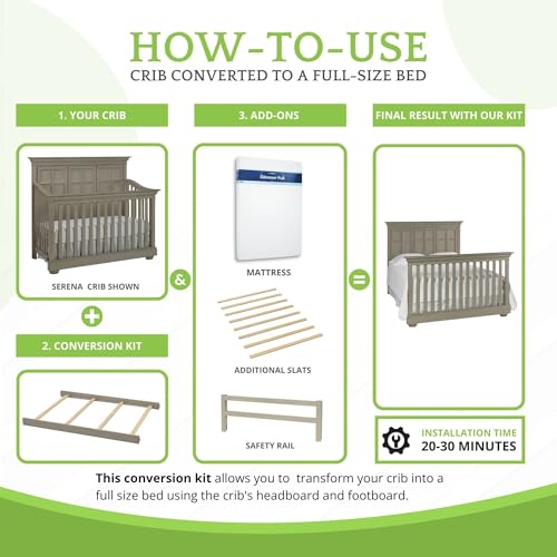 Image of Full-Size Conversion Kit Bed Rails for Dolce Babi Convertible Cribs - Solid Wood Rail - Toddler and Adult Rail for Full-Size Beds - Essential Nursery & Baby Furniture (Saddle Grey)