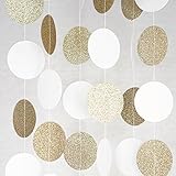 Chloe Elizabeth Circle Dots Paper Garland (10 Feet Long) - White, Gold Glitter