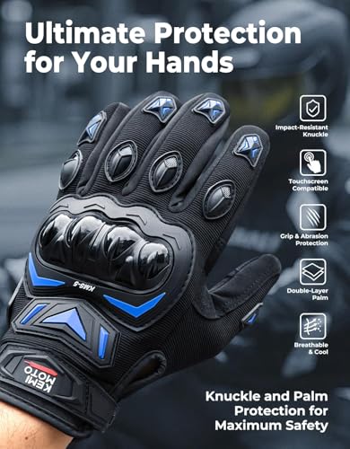 Image of KEMIMOTO Motorcycle Gloves for Men, Touchscreen Cycling Gloves for Outdoor Sports On-Road /Off-Road /Mountain Motorcycle Motorcross Motorbike Dirt Bike Bicycle Racing ATV UTV, L, Blue