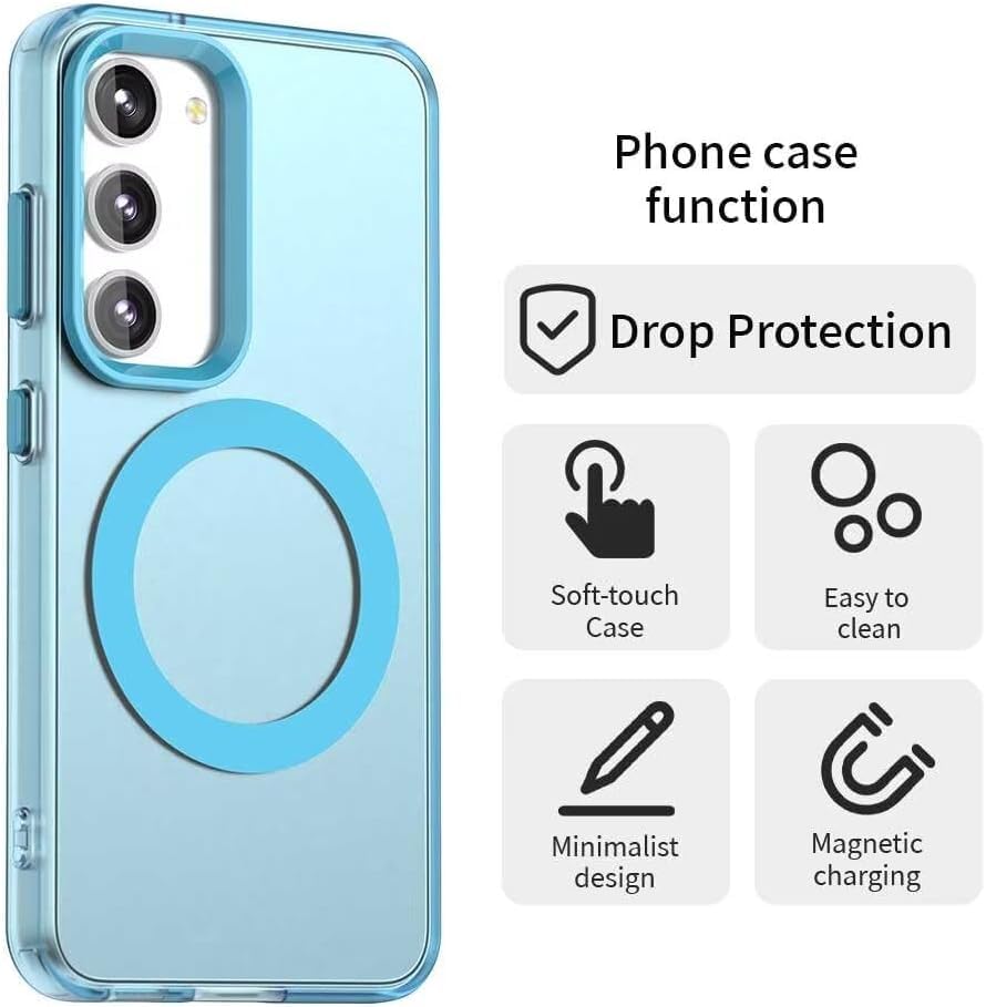Image of Elzzi Magnetic Back Cover for Samsung Galaxy A55 5G Case, [Compatible with MagSafe] Slim Fit Shockproof Translucent Matte Hard Back Phone Cover with Protective Bumper for Men & Women (Blue)