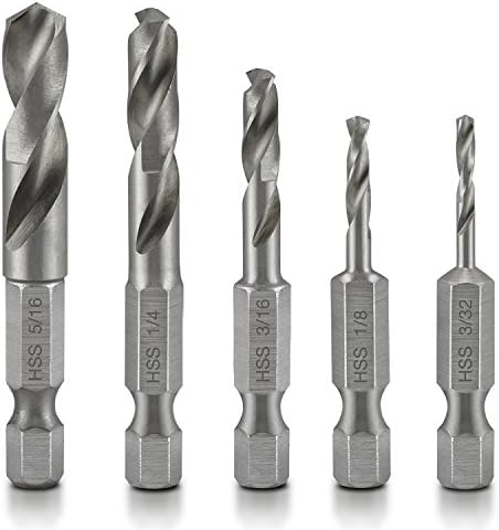 NEIKO 11402A Stubby Drill Bit Set for Metal | 5 Piece | 1/4" Quick Change Hex Shank | M2 High Speed Steel | for Quick Change Chucks and Drives | Drill Bit Holder Included