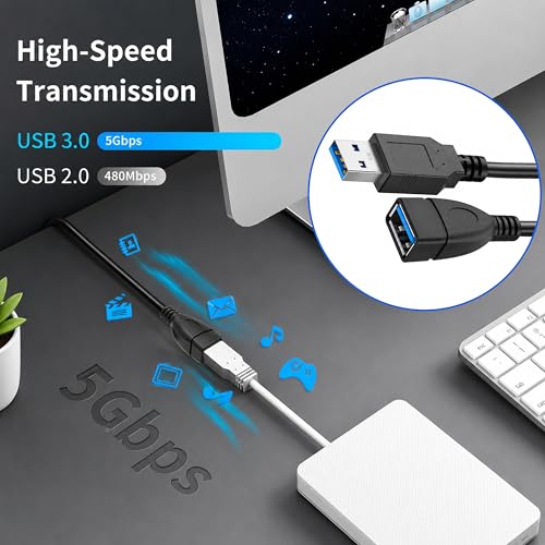 Image of Storite 30cm USB 3.0 Extension Cable Extender SuperSpeed 5 Gbps USB 3.0 Type A Male to USB A Female Extension Cord for Printer, Mouse, Pen Drive 30cm