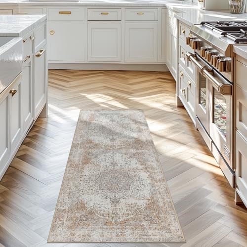 jinchan Runner Rug 2x5 Washable Hallway Rug Vintage Distressed Runner Indoor Thin Traditional Floral Mat Lightweight Non Slip Carpet for Kitchen Bathr