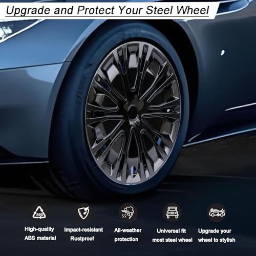 Image of Hubcap Wheel Cover Replacement R16 Hub Caps Universal-Fit Steel Wheel Rim Cover ABS Material Exterior Accessories for Car Truck SUV -Set of 4(16-inch,Black)