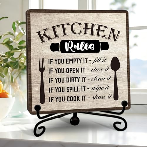 Image of DETIHO Funny Kitchen Sign, Rustic Kitchen Wooden Plaque With Metal Stand, Above Cabinet Decor for Home Restaurant Tabletop Decor Favors & Supplies - G06