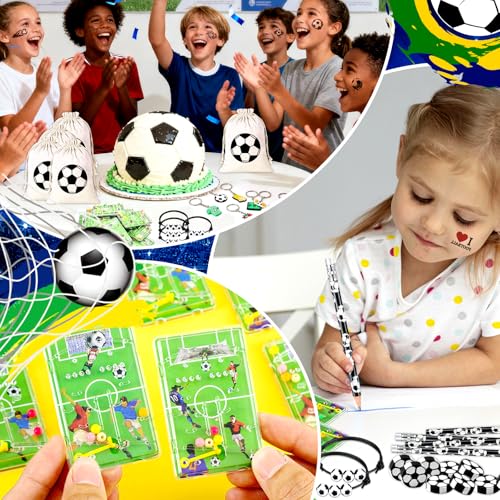 70 Stück Fußball Mitgebsel Kindergeburtstag Junge, Fussball deko Geburtstag Kinder, Party Mitgebsel mit Fußball Flipperspiel Jutebeutel Armband Schlüsselanhänger Radiergummis Bleistifte Aufkleber