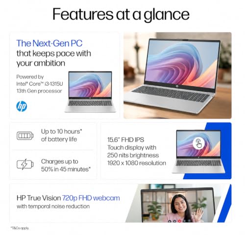 Image of HP EliteBook 650 G10 Laptop, Intel Core i3 13th Gen, 8GB RAM(UPGRADEABLE), 512GB SSD,Free DOS, 15.6 inch FHD Touch Display, Thin and Light,1.78KG,C65BSPT