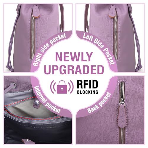 Image of BOYATU Women's Full-Grain Leather Backpack Purse, Minimal Structured Design, Work Commuter & City Travel, Compact Everyday Essentials, Fashion RFID Pocket Bag ((Purple)
