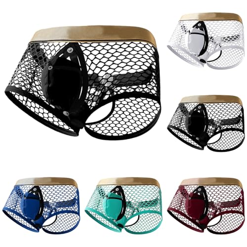 Men's Exotic Boxer Shorts Underwear Sheer Four-Corner Gay Sexy Breathable Briefs Transparent Hollow Design Nightlife