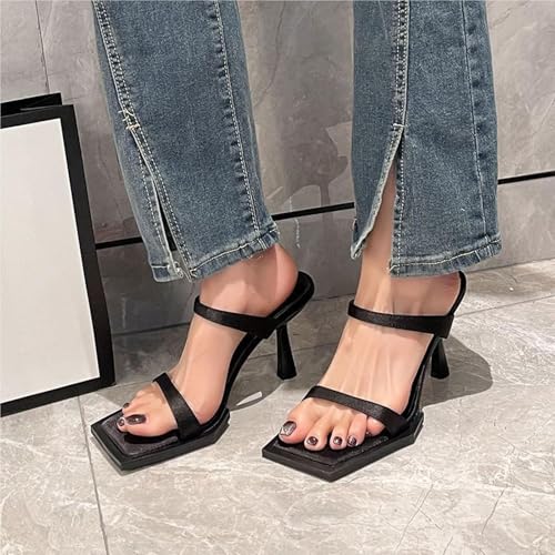 Women's Strap Slip On Heeled Sandals Slip On Sandals Square Toe Kitten Heeled Mules Heeled Sandals2
