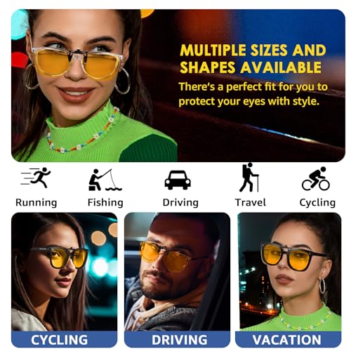 Xfeel Day & Night Clip On Night Driving Glasses for Women Men Over Prescription Glasses Anti-Glare Night Vision Glasses2