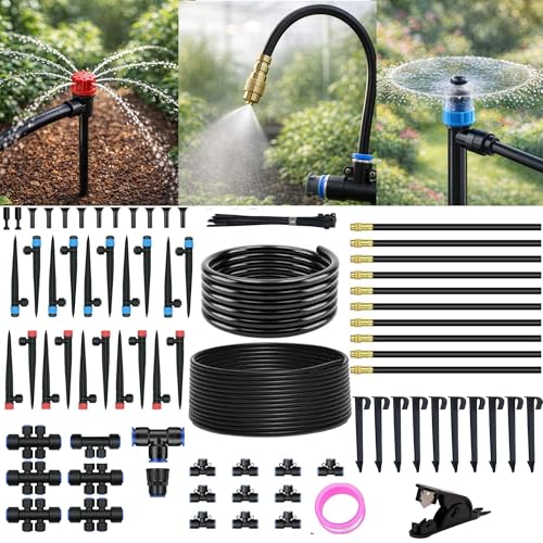 Drip Irrigation System for Garden Watering: 240FT (73M) Automatic Kit with Quick Connect 1/2/12mm PE Tubing Adjustable Misting Sprinkler Parts 1/4/6mm Hose for Plants Raised Beds Flower 240FT