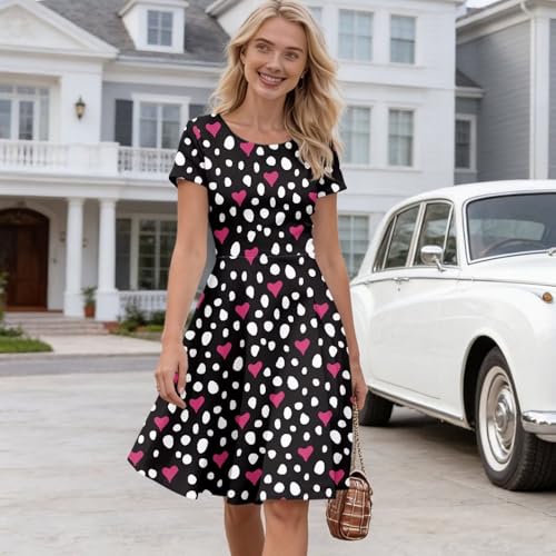 Image of HUGS IDEA Womens Puffy Swing Midi Dress Round Neck Short Sleeve Party A-Line Dresses