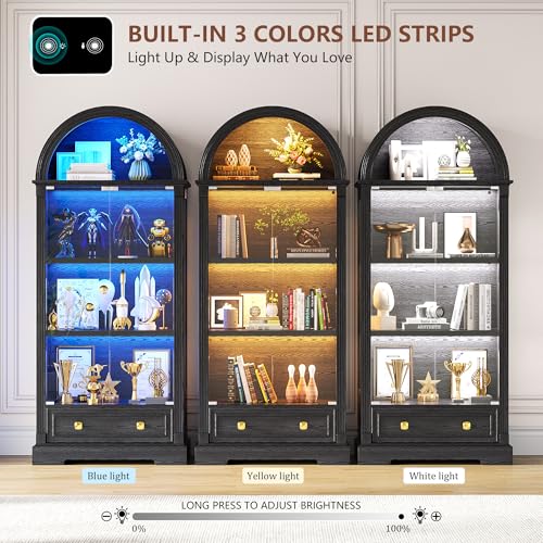 Image of TAGELIER Arched Display Cabinet with Glass Doors & LED Light
