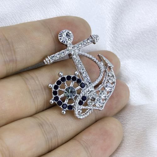 Image of Personality Pearl Crystal Anchor Fashion Brooch Pin Women's Clothing Accessories Jewelry Crystal Boat Anchor Brooch Rudder Brooch Pin