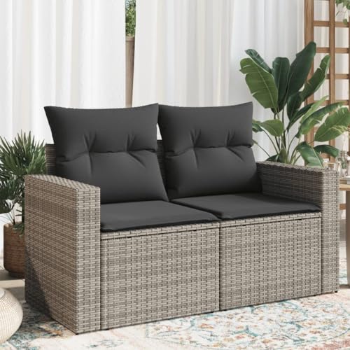 Myheimly Gartensofa 2-Sitzer mit Kissen Grau Poly Rattan Sofa mit...