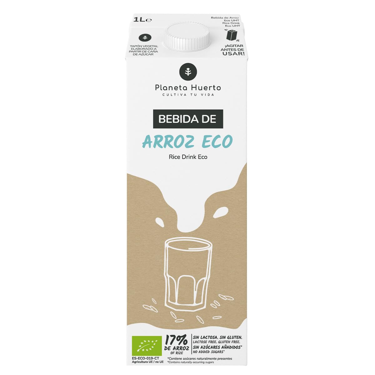 PLANETA HUERTO Bebida de Arroz Eco 1L Sin Lactosa Sin Azúcar Añadido 100% Natural Pack 6x