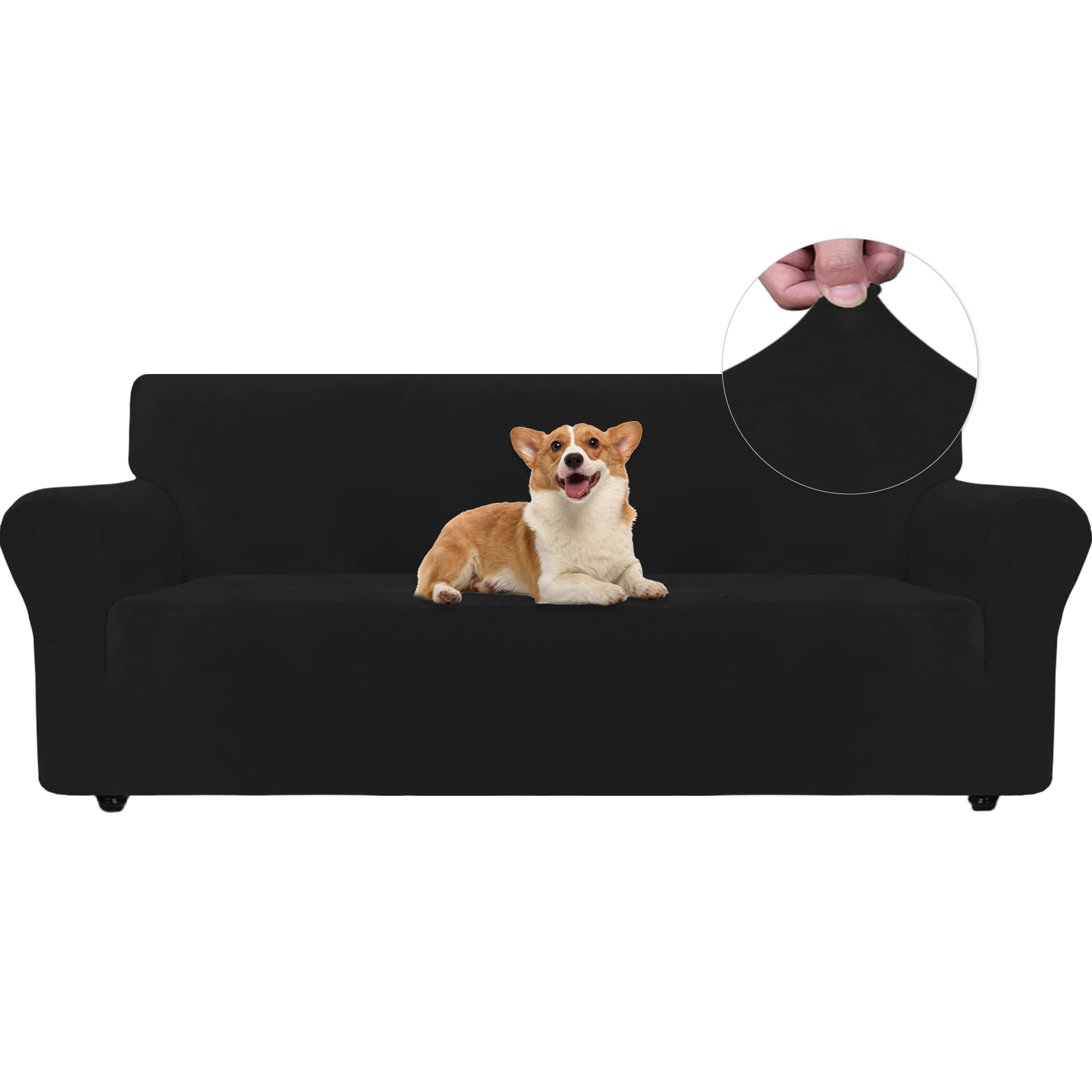 Ystyle Funda Sofa 3 Plazas, Fundas para Sofa Terciopelo, Fundas Sofa Ajustable, Cubre Sofa Elastica, Protector Sofa Gatos Arañazo Y Perros Mascotas, Funda Sofá con Reposabrazos, Negro