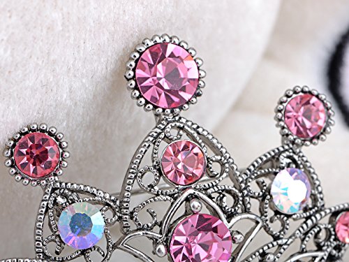 Image of Alilang Silvery Tone Shine Pink Crystal Rhinestones Princess Queen Crown Brooch Pin Pendent