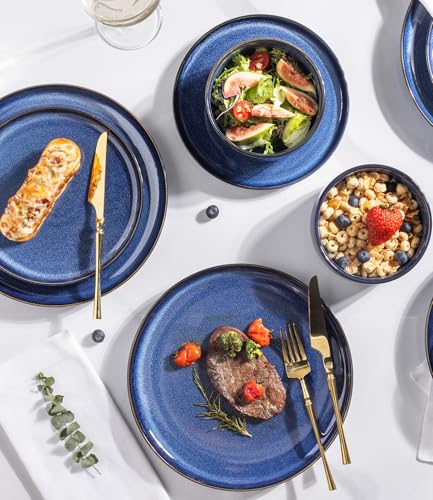 Image of TheTerra Ceramic Dinnerware Sets for 4, 12 Pieces Handmade Reactive Glaze Plates and Bowls Set, Scratch Resistant Dish Set, Oven & Microwave & Dishwasher Safe, Blue