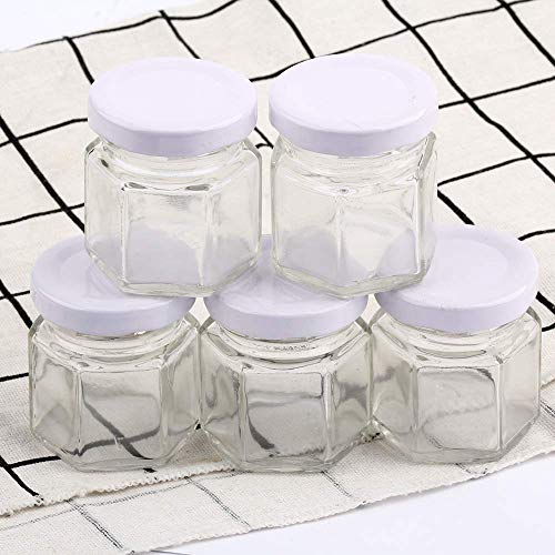 Small Mason Jars,Woaiwo-q 1.5oz Small Glass Jars Mini Honey Jars Clear Hexagon Jars with Lids(White,25Pack) - Thumbnail 4