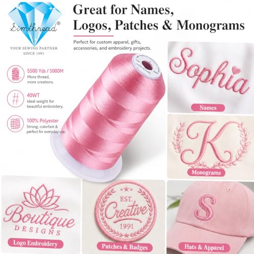 Image of Simthread 5000M 40WT Polyester Embroidery Thread, Sweet Pea S091 | 5000M 40WT polyester thread feeds smoothly for machine embroidery, monograms, logos, patches and quilting.