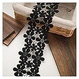4Inch Wide Flowers Pattern Inelastic Embroidery Lace Trim,Curtain Tablecloth Slipcover Bridal DIY Craft Supply 3 Yards (Black)
