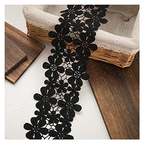 4Inch Wide Flowers Pattern Inelastic Embroidery Lace Trim,Curtain Tablecloth Slipcover Bridal Diy Craft Supply 3 Yards (Black) #TOP6