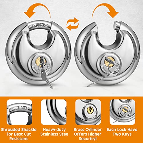 Image of Therwen 24 Pcs Keyed Padlock with 48 Pcs Keys Stainless Steel Disc Lock Outdoor Waterproof and Rustproof Disc Lock Heavy Duty Padlock with 3 /8 Inch Shackle for Warehouse Garage Storage Outdoor