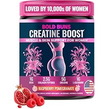 Bold Buns Creatine for Women Supplement with Collagen & BCAA Supports Muscle Development, Post-Workout Recovery, Skin Elasticity, Healthy Hair & Nail 30 Servings, Raspberry Pomegranate