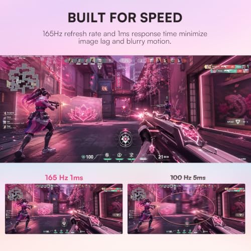 Image of 34 Inch Pink Ultrawide Curved Gaming Monitor, 3440x1440 WQHD, 165Hz Refresh Rate, 1500R Curved VA Display, HDR10, FreeSync, 127% sRGB, Dual HDMI & DP