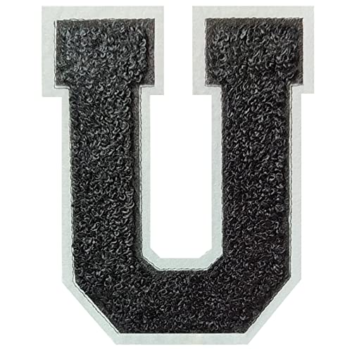 2Pcs Chenille Letter, 2.5" Iron on Letters Patches, Chenille Stitch Varsity Letter Patches for Clothing (Black/White 2-1/2, U)