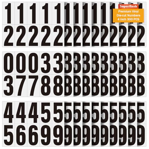 4 Inch Adhesive Numbers for Mailbox, Vinyl Reflective Stickers, Self-Adhesive Decals, Pre-Spaced Signs for Outside, House, Trash Cans, Cars, Door (300 Numbers)