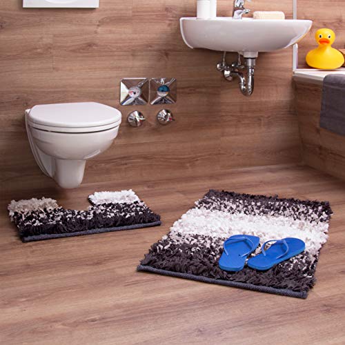 Relaxdays 2 Piece Bathroom Accessory Set in Paper Shaggy Design, For Heated Floors, Washable, Bath Pedestal Toilet Mat, 80 x 50 cm, Brown/Beige, Cotton, 50 x 80 x 5 cm