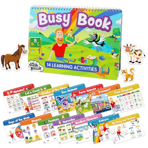 Steve and Maggie Montessori Preschool Busy Book for Toddlers Preschool Learning Activities Homeschool Autism Sensory Toddler Toys Christmas Birthday Gifts for Kids Ages 3+