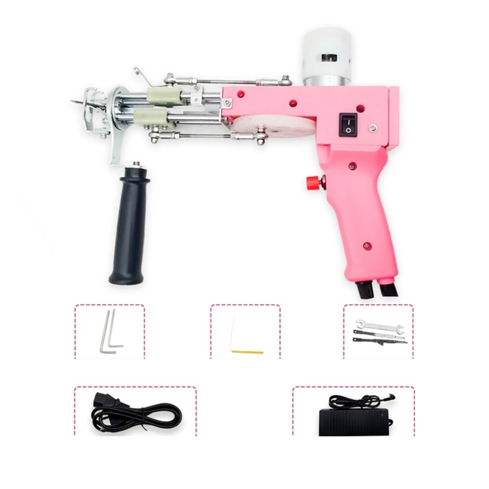 Pistolet do pikowania 2 w 1 zestaw Elektryczny pistolet do pikowania dywanów Elektryczny pistolet do pikowania Tapis Knitting Tufting Pistolet do tkania uciekających dywaników(Pink 2 in 1)