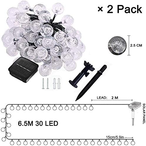 TuoPuLife Solar String Lights Outdoor, 2 Pack 21.3ft 30 LED Crystal Balls Waterproof Globe Solar Powered Fairy String Lights for Christmas Garden Yard Home Patio Wedding Party Holiday Decoration