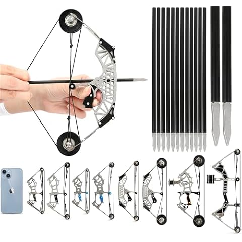 ZSHJGJR 6"/7.4"/7.9"/8.6"/8.8"/9.5" Mini Archery Bow Set Mini Compound Bow Mini Hunting Bow Metal Material Catapult RH/LH for Hunting Shooting Practice Archery Entertainment Fun (8.6" Bow) Cover