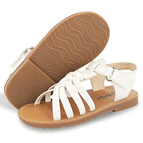 Timatego Baby Toddler Girls Sandals Open Toe T-Strap Infant Princess Dress Flat Shoes Outdoor Summer Sandals for Girls(Toddler/Little Kid) 5 Toddler, 07 White