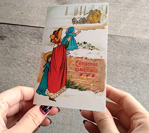 Image of PIXILUV FAMILY CHRISTMAS (Pack of 12) Notecards Small Greeting Cards # Vintage Happy Family and Christmas Wishes ~ Vintage Christmas Postcards Reprint