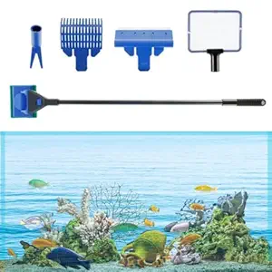 PetzLifeworld 5 in 1 Aquarium Cleaning and Maintenance Kit (Fish Net, Plant Fork, Cleaning Sponge, Gravel Rake, Algae Scraper)