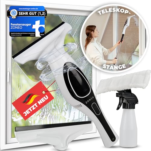 ZONEO Fenstersauger | Fensterputzer Set für streifenfreies Fensterputzen - Fensterreiniger...