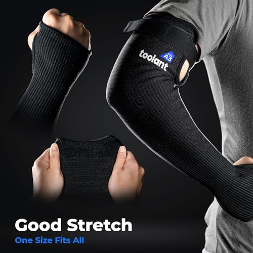 Image of OriStout Cut Resistant Farmers Sleeves with Thumb Hole, Protective Arm Sleeves, for Gardening, Welding, Kitchen, Arm Guards for Biting, Pet Grooming, Black, 1 Pair | Arm Protectors for Thin Skin and Bruising