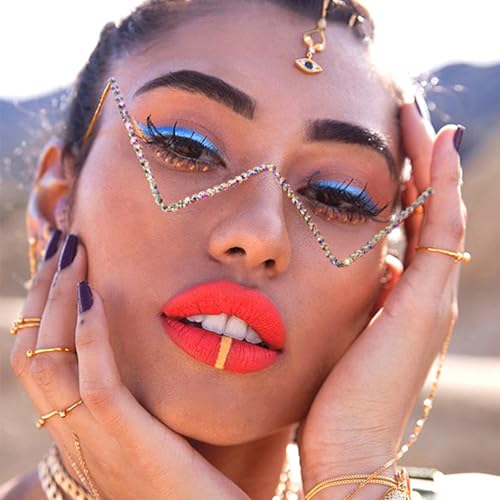 2024 New Retro Crystal Metal V Frame Eyeglasses Without Lens Diamond rimless rhinestone sunglasses for women Grils4