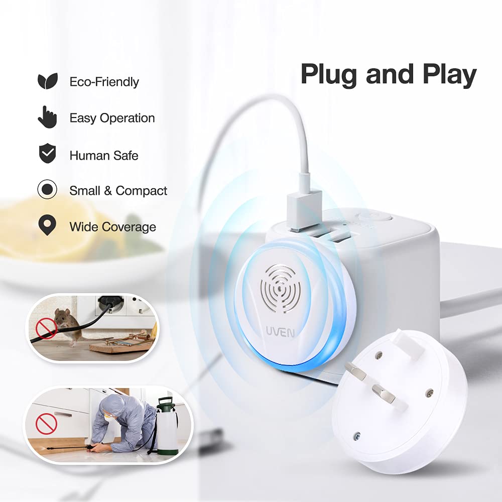 Ultraschall Schädlingsbekämpfer 6 Stück, Elektrisch Insektenschutzmittel Moskitoschutz Innenräumen Plug-in Pest Repeller für Mücken Mäuse Spinnen Kakerlaken Fliegen Wespen Flöhe