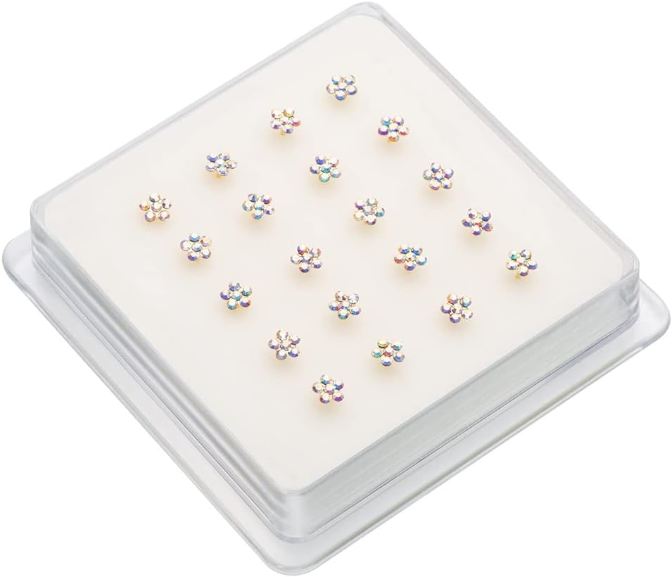 20Pcs/Lot 925 Silver Flower Nose Ring Nose Piericing Stud Piercing Body Jewelry Piercing Nariz Aros Plata(Gold White 36Pcs,Straight end)