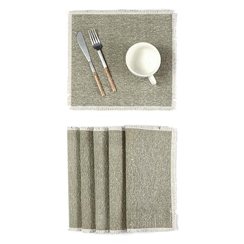 Hausattire Cotton Frayed Placemats Set of 6 Dining Table 14x14