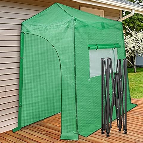 EAGLE PEAK 270L x 120W x 250W cm Portable Lean to Walk-in Greenhouse Instant Pop-up Fast Setup Indoor Outdoor Plant Gardening Green House Canopy, Roll-Up Zipper Entry Doors and Roll-Up Side Windows Cover