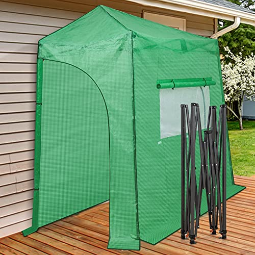 Image of EAGLE PEAK 9x4 Easy Setup Pop Up Greenhouse, Lean-to Design, Clear /Green