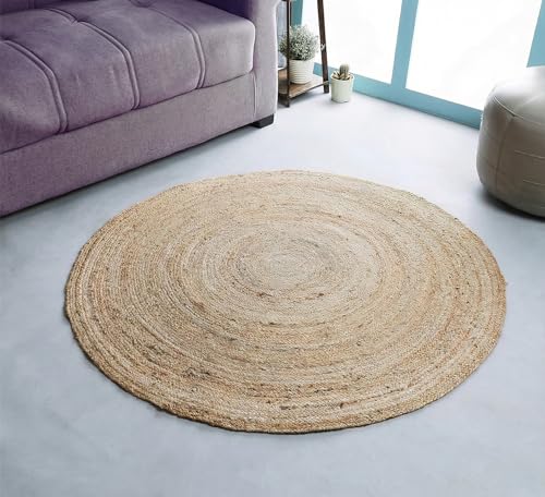 Hausattire Hand Woven Jute Braided Rug, 4’ Round –...